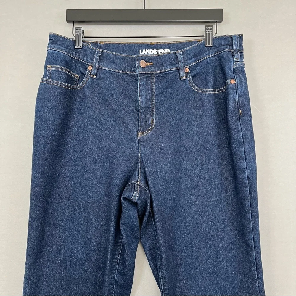Lands' End Women's Blue Flannel Lined Straight Leg Jeans